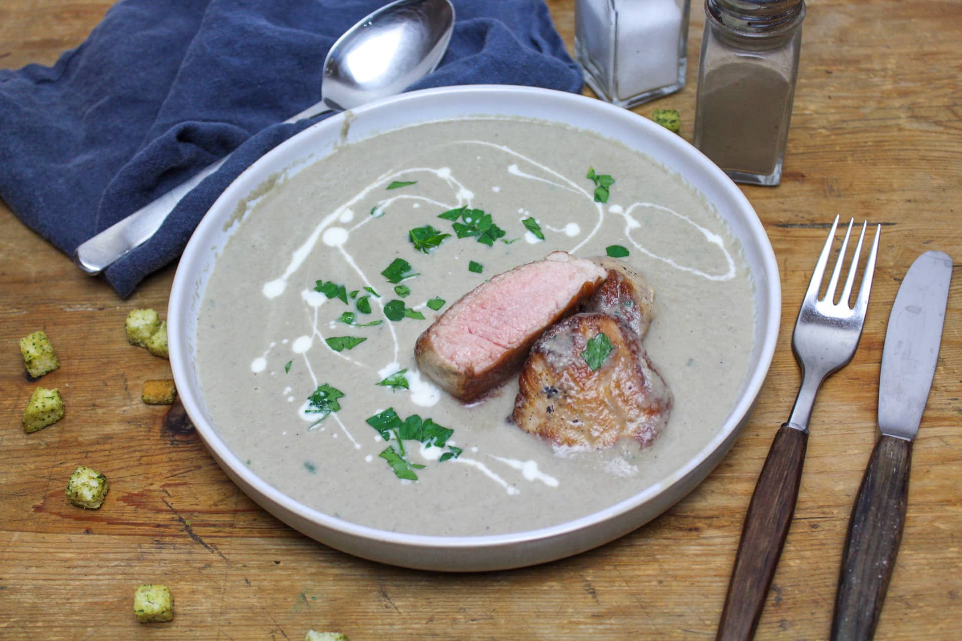 Mushroom Cream Soup with Pork Tenderloin | kitchensplace